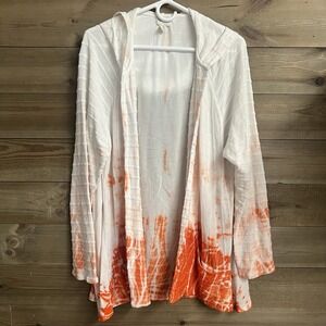 Zenergy By Chicos Womens Cardigan Open Front Hoodie Tie Dye Orange White 3 XL
